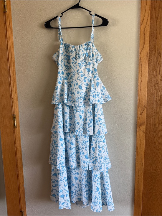 Dresses & Skirts - Blue Floral Tiered Spaghetti-Strap Maxi Dress